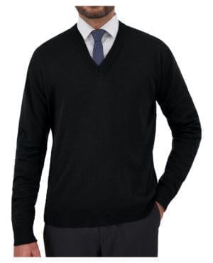 black v-neck corporate sweater
