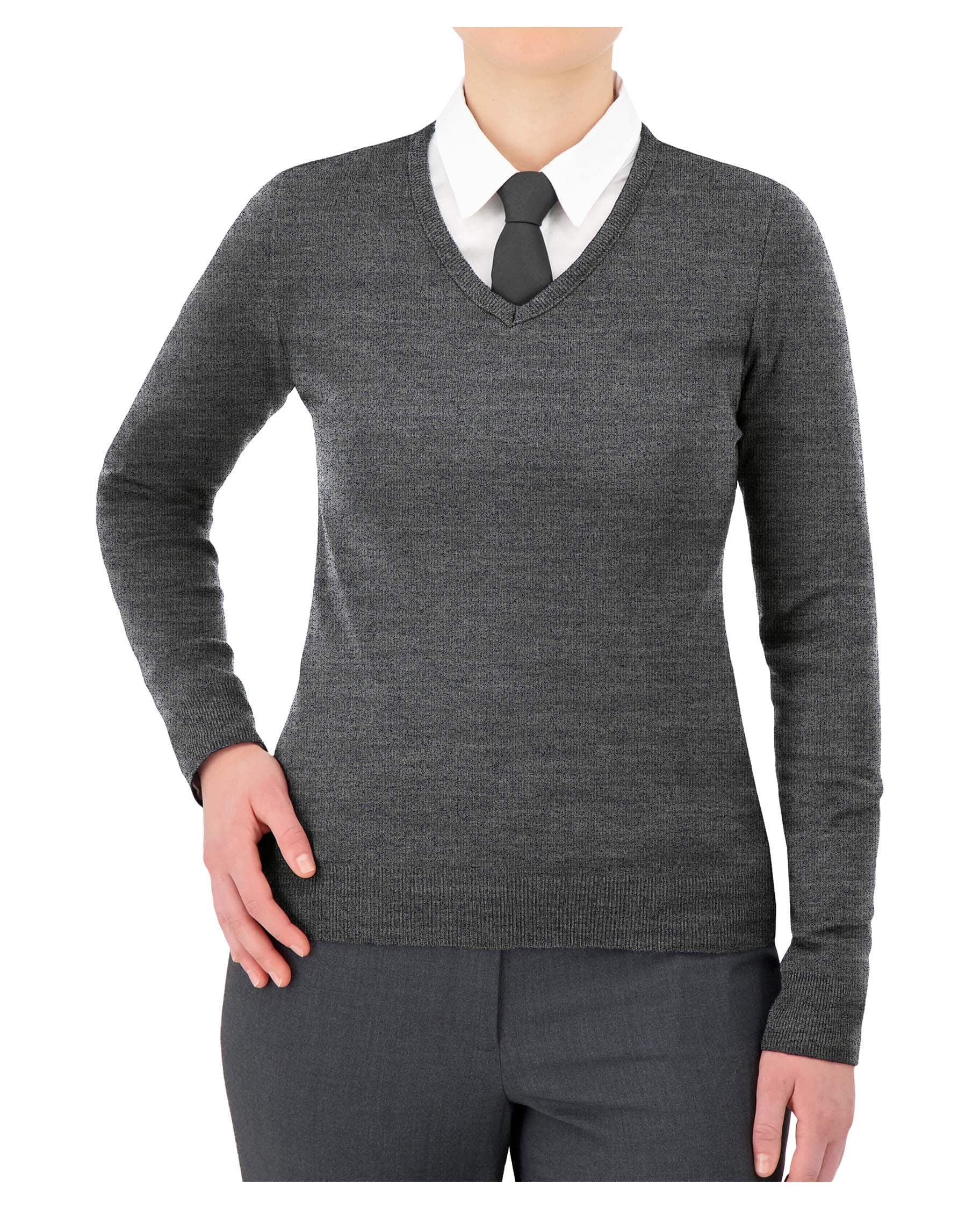 grey v-neck long sleeve sweater