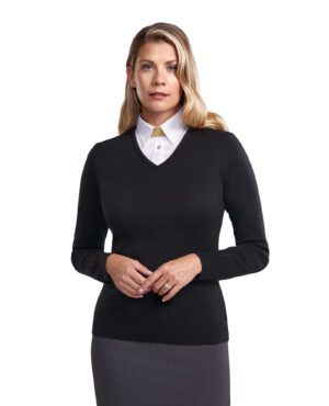 woman in black fitted v-neck knitted sweater