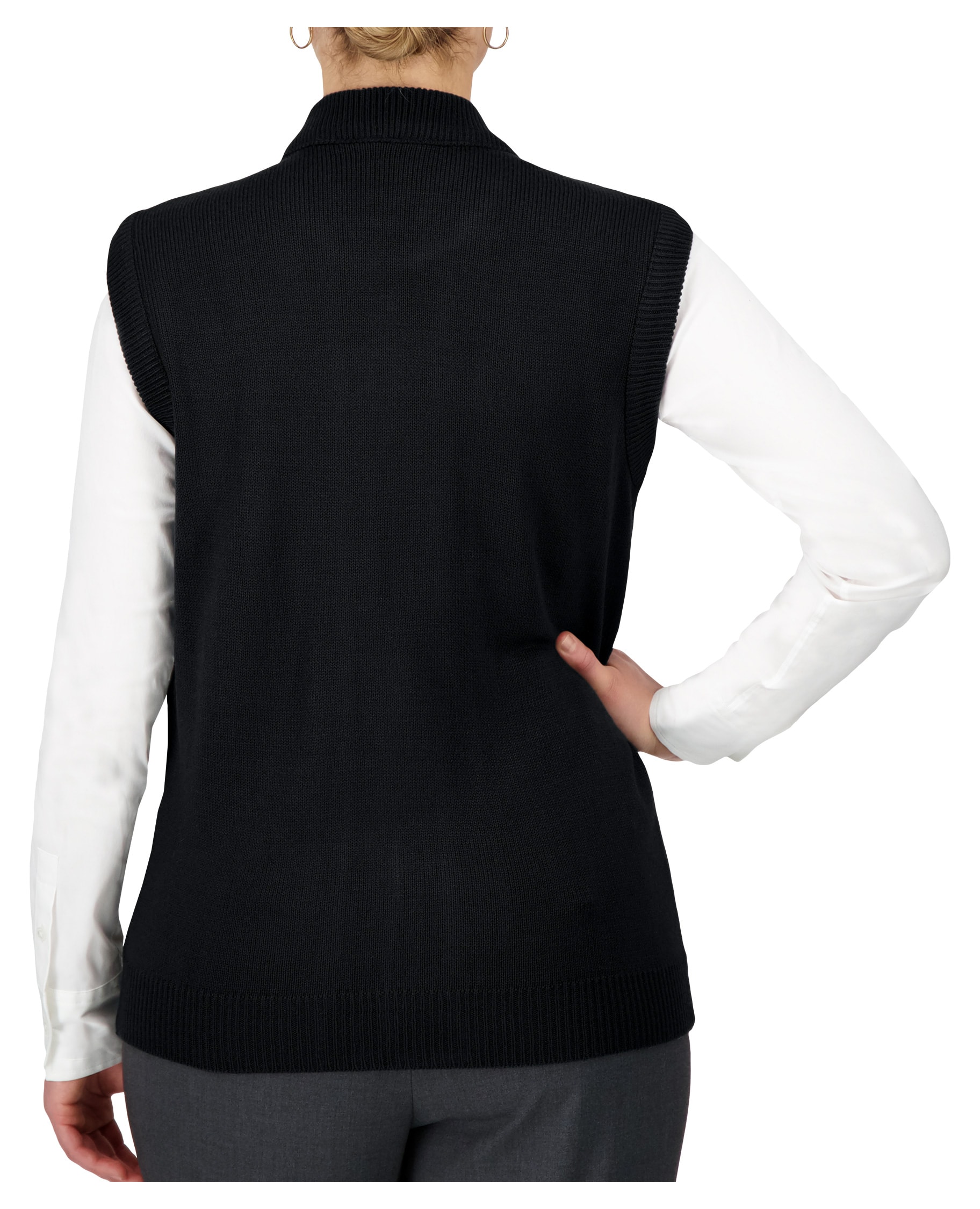 back of v-neck zip up sweater vest