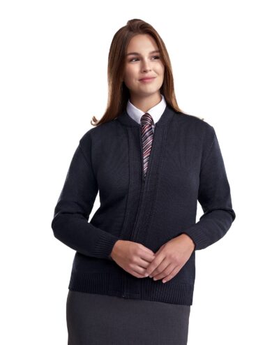 dank navy full zip knit uniform sweater