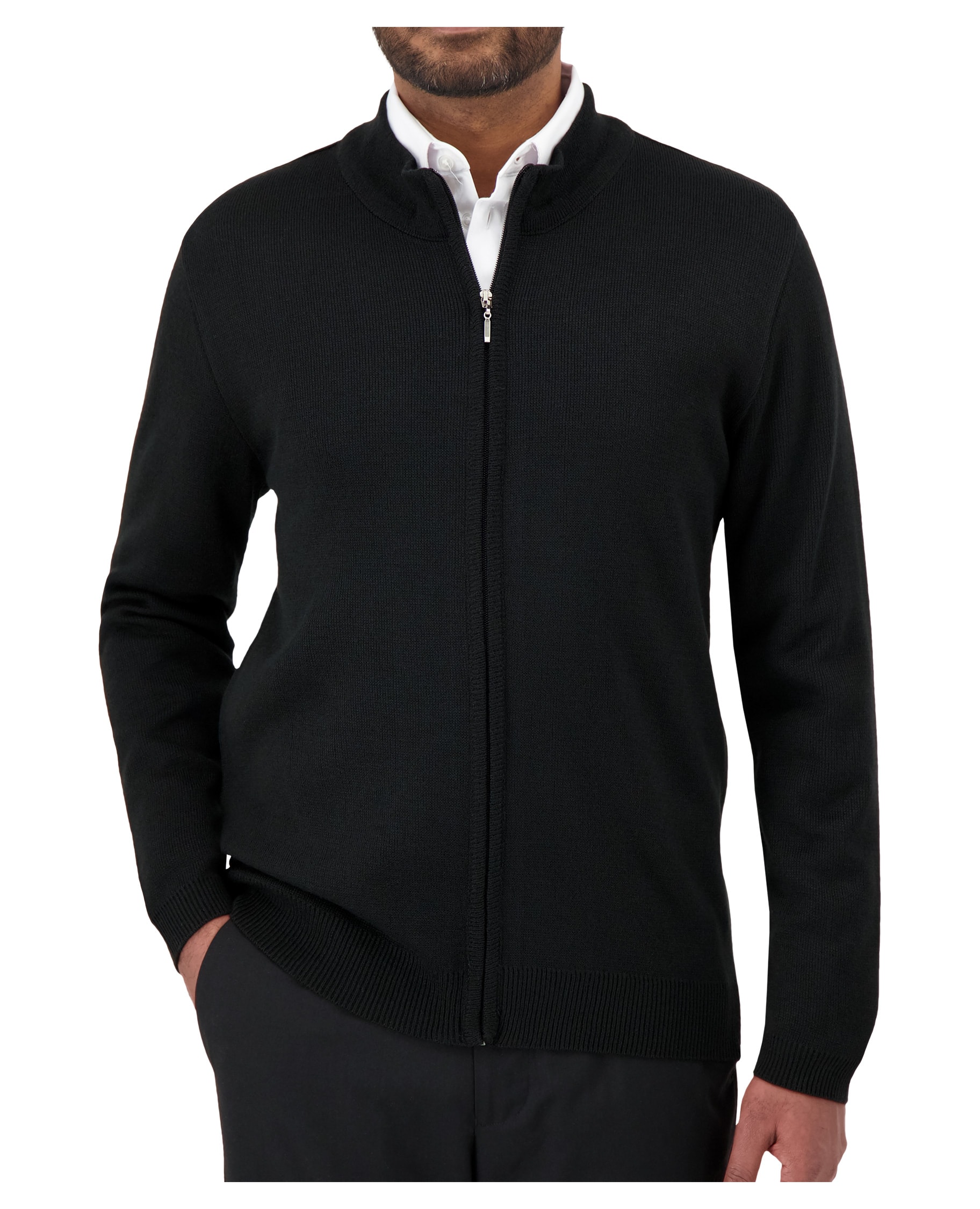 black full zip knit uniform sweater