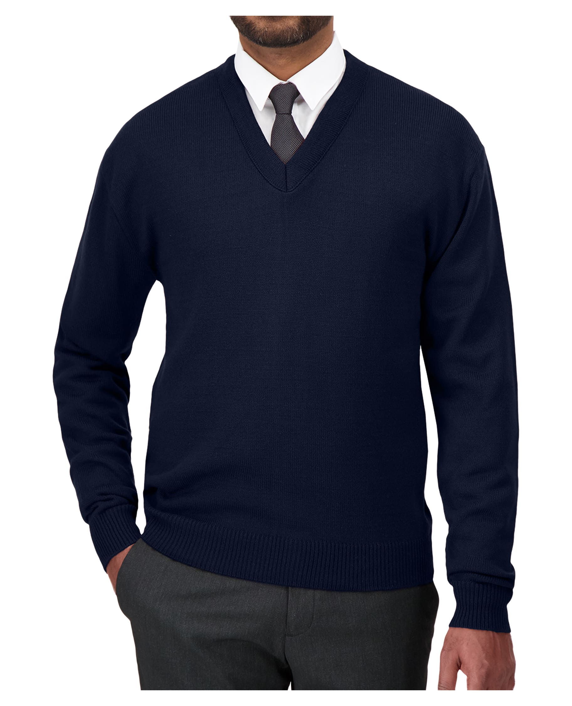 navy v-neck corporate sweater
