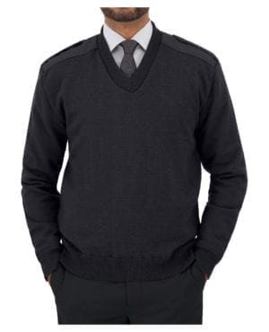 v-neck sweater with shoulder and elbow patches
