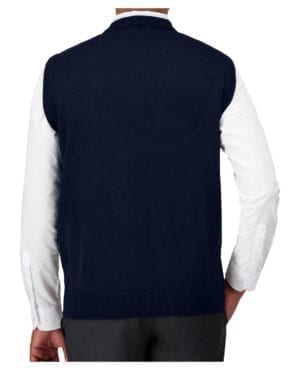 back of navy v-neck sweater vest