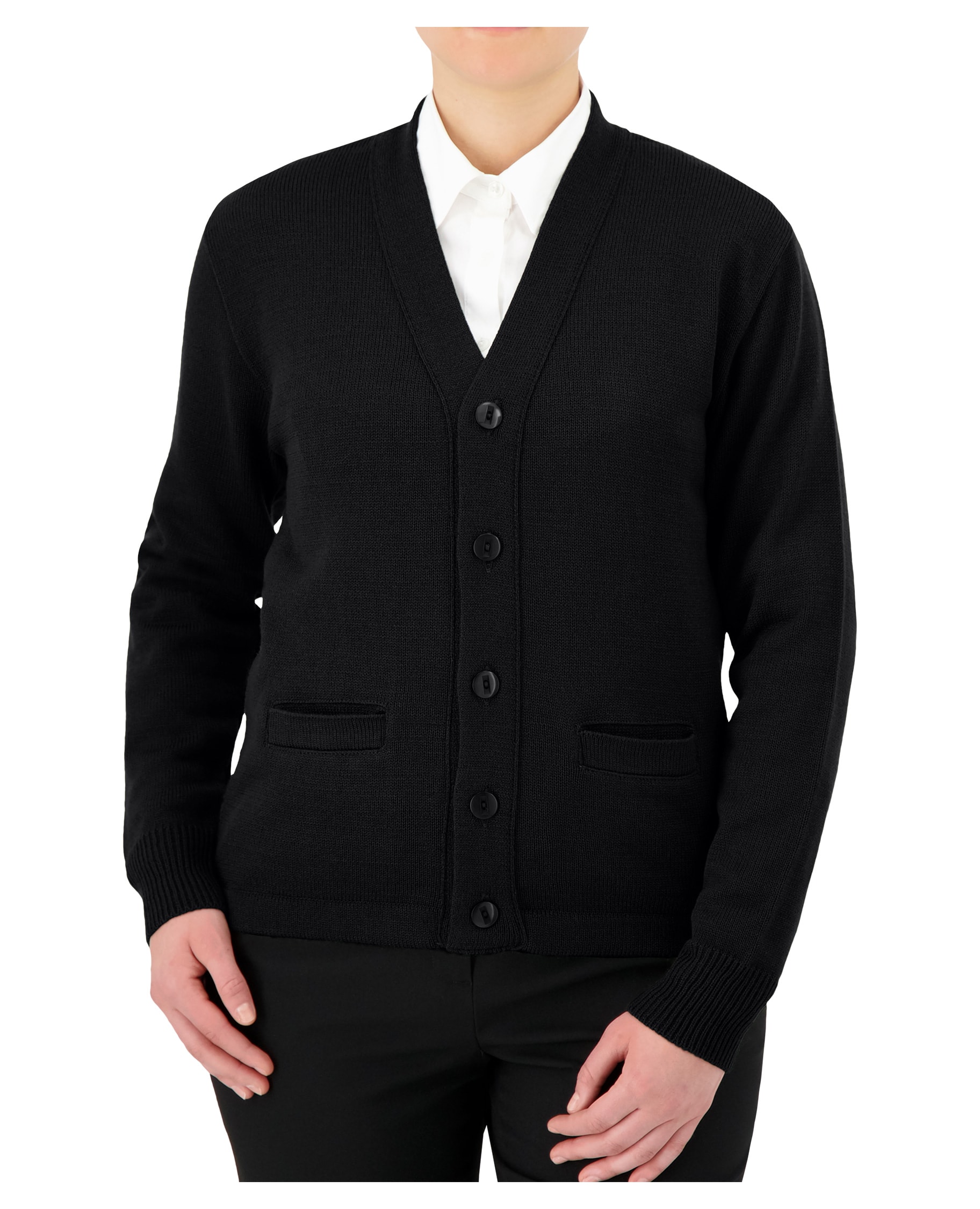 black v-neck button down cardigan with buttons
