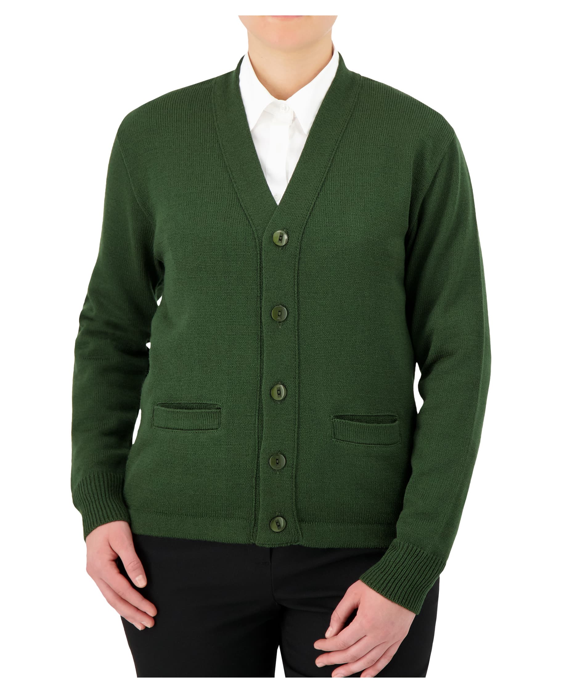 green v-neck button down cardigan with buttons