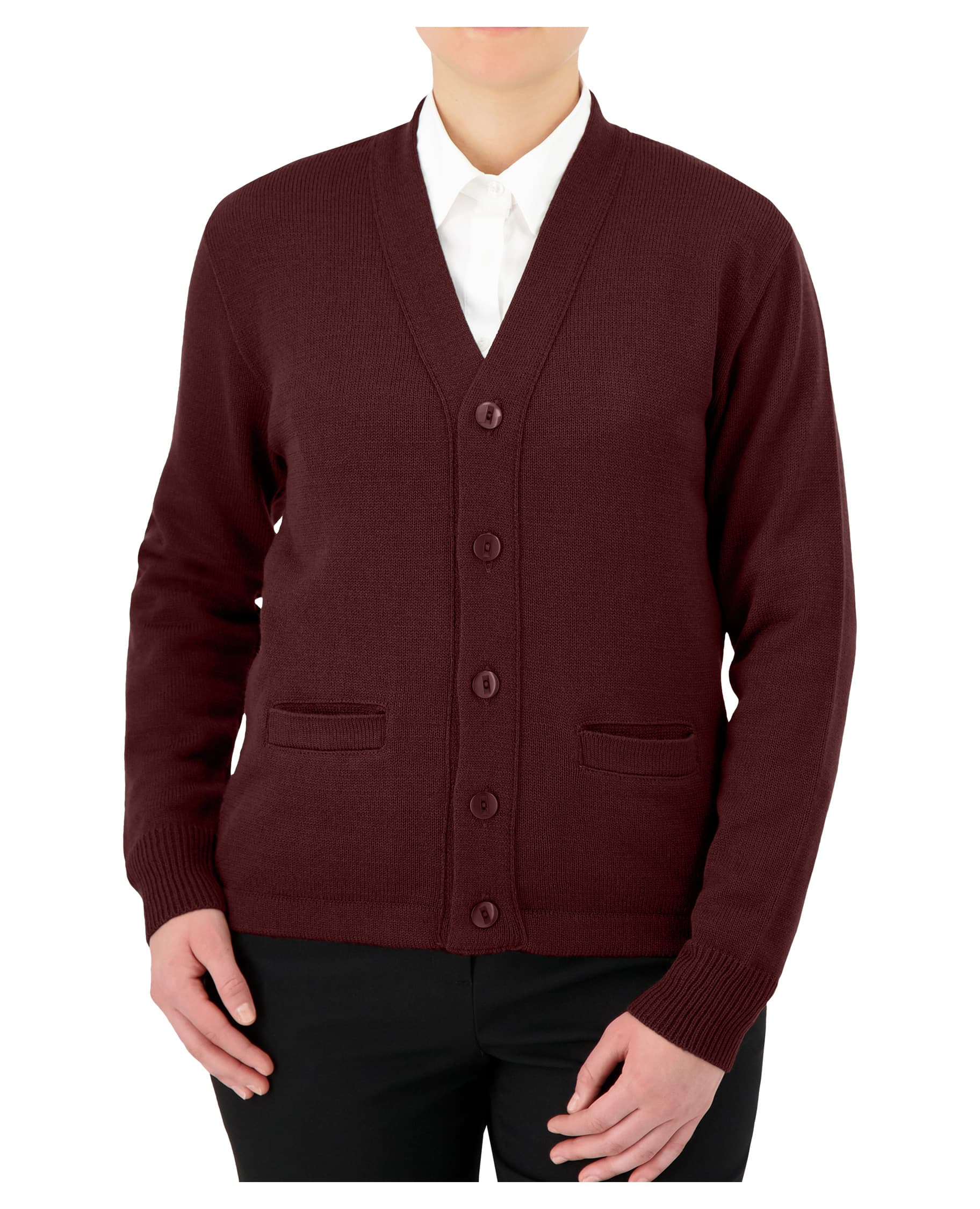 burgundy v-neck button down cardigan with buttons