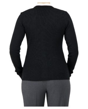 back of black v-neck zip up sweater
