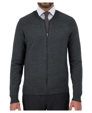 dark grey full zip crew neck sweater