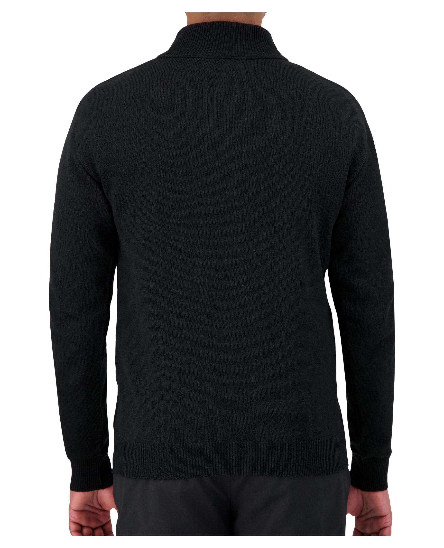 back of black quarter zip uniform sweater