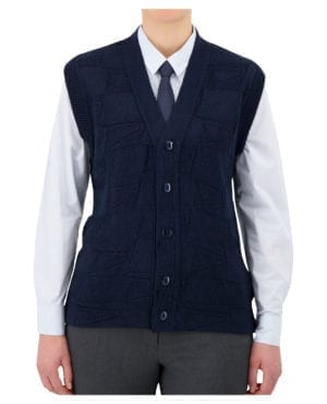 blue button down v-neck sweater vest