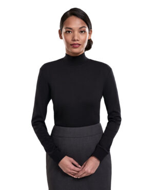 woman in black mock neck knit sweater