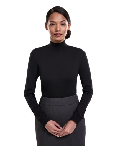 TN100Black woman in black mock neck knit sweater