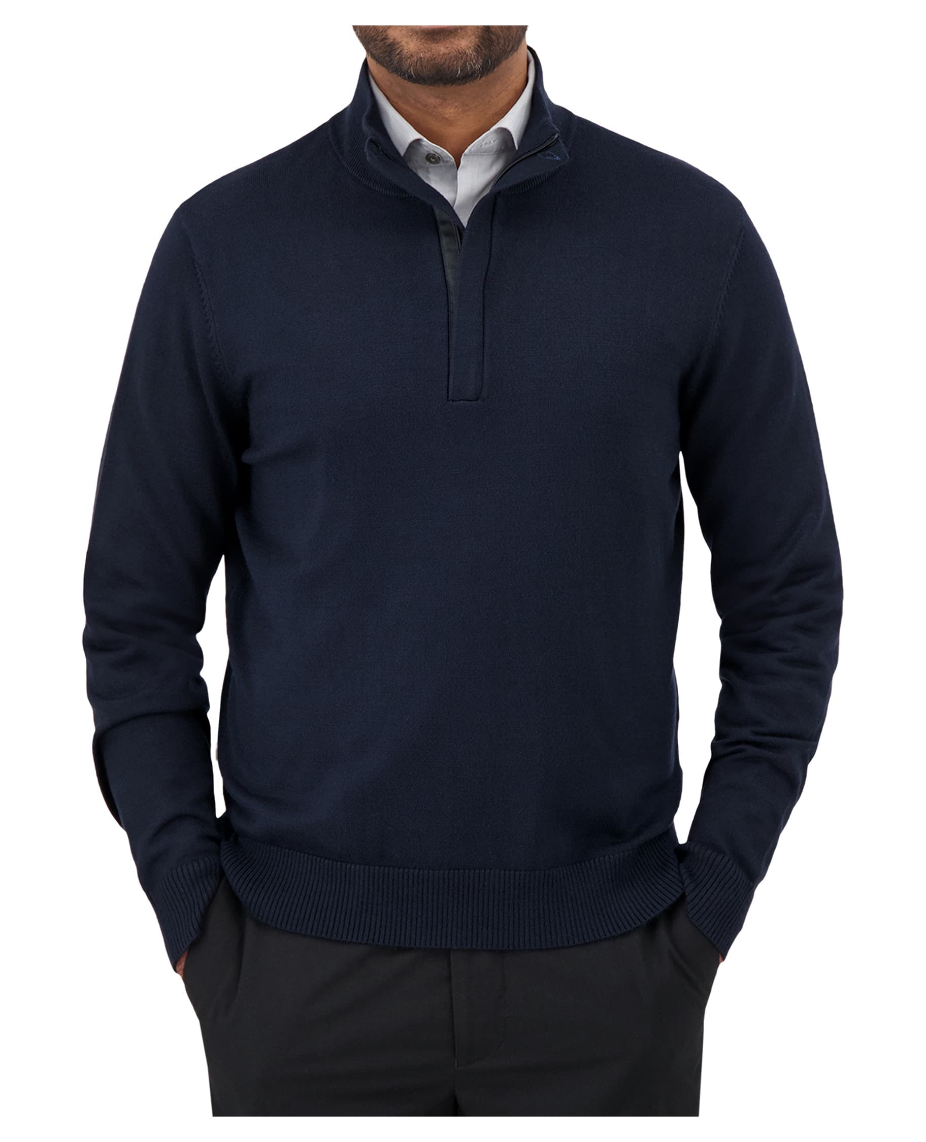 navy quarter zip mock neck sweater