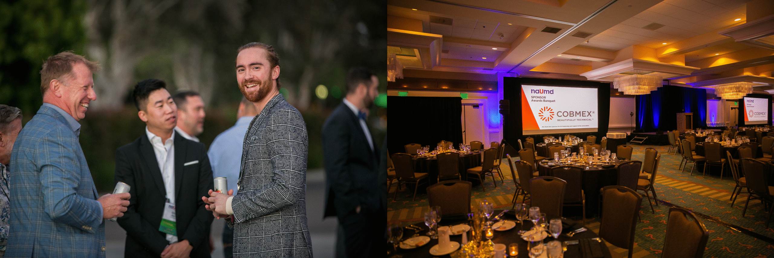 Cobmex image on NAUMD conference screen - conference attendees smiling/laughing